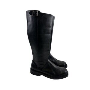 Lauren Ralph Lauren Tall Black Leather Riding Boot Zip Flat WG3741B Womens 9.5